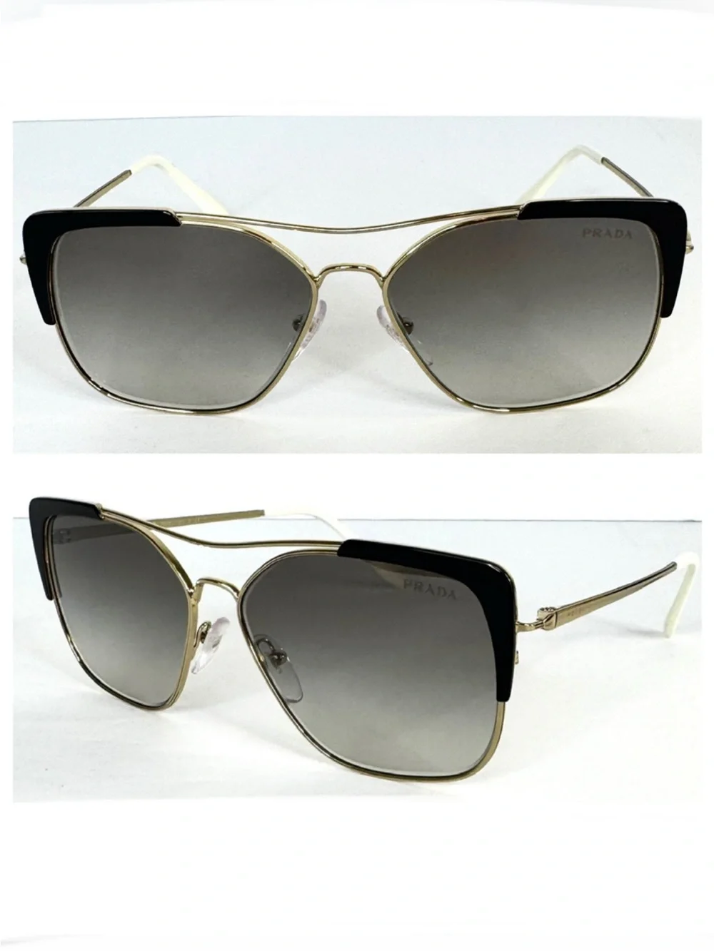 PRADA SPR54V Pilot Rectangle Sunglasses Made In Italy Pale Gold Black